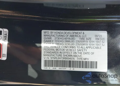 2024 Honda Odyssey Sport из США, поврежденный, VIN 5FNRL6H73RB004576